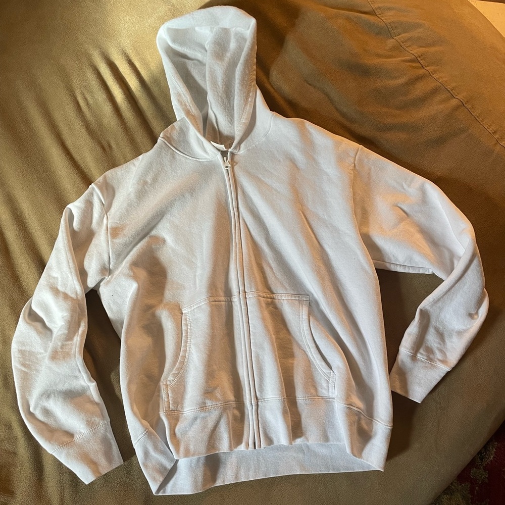White Hanes Zip Up Hoodie Size L